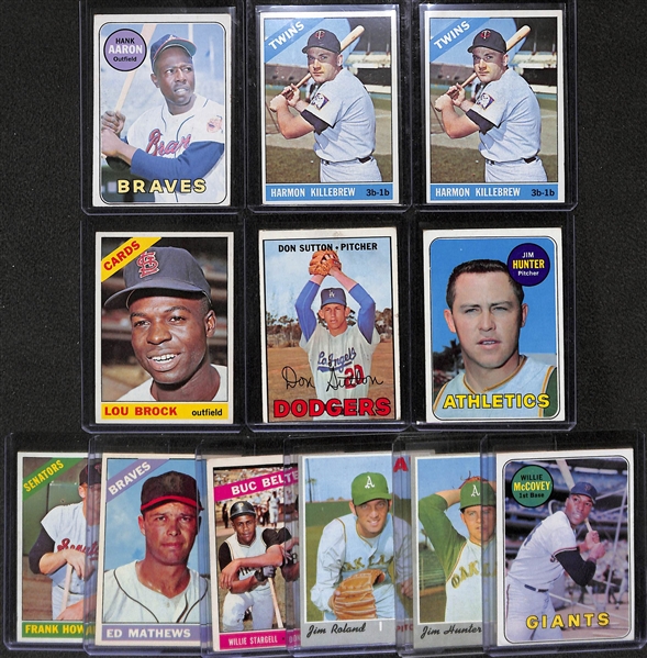 Lot of 12 1966-1970 Topps Baseball Cards w. 1969 Hank Aaron