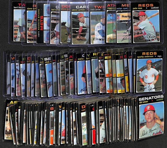 Lot of 130 - 1971 Topps Baseball Cards w. Rose, Ryan, & Reggie Jackson