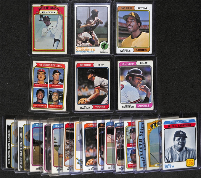 Lot of 21 - 1972-74 Topps Baseball Cards w. 1973 Clemente & 1974 Winfield