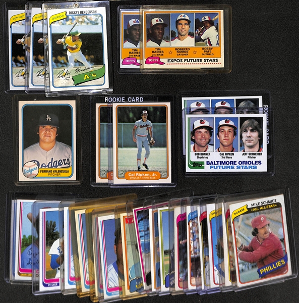 Lot of 27 - 1980-82 Topps & Fleer Baseball Rookie Cards w. (3) 1980 Henderson & (2) 1982 Ripken