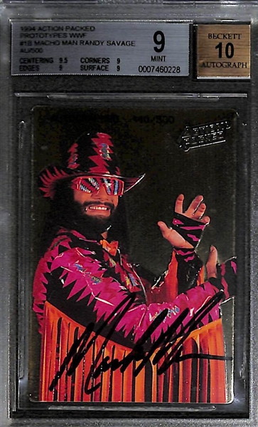1994 Action Packed Prototypes WWF #1B Macho Man Randy Savage - BGS 9/Auto 10 - #ed/500