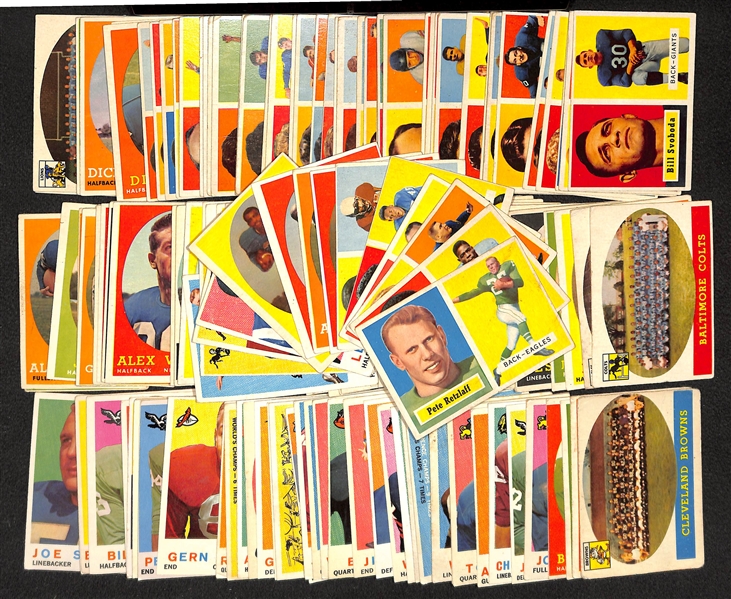 Lot of 159 Different 1957-1959 Topps Football Cards w. 1957 Pete Retzlaff