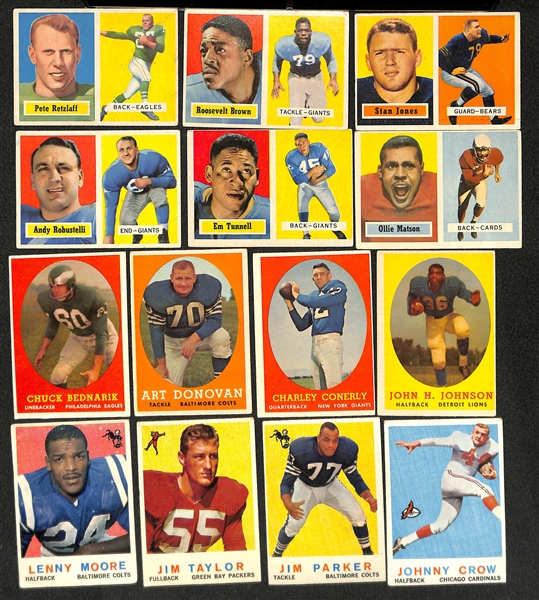 Lot of 159 Different 1957-1959 Topps Football Cards w. 1957 Pete Retzlaff