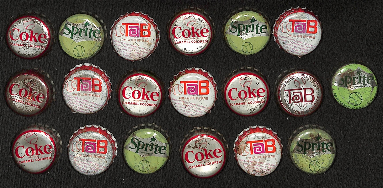 Lot of 19 1967-1968 Bottle Caps - Coke, Tab, Sprite - w. Clemente & Super Stars