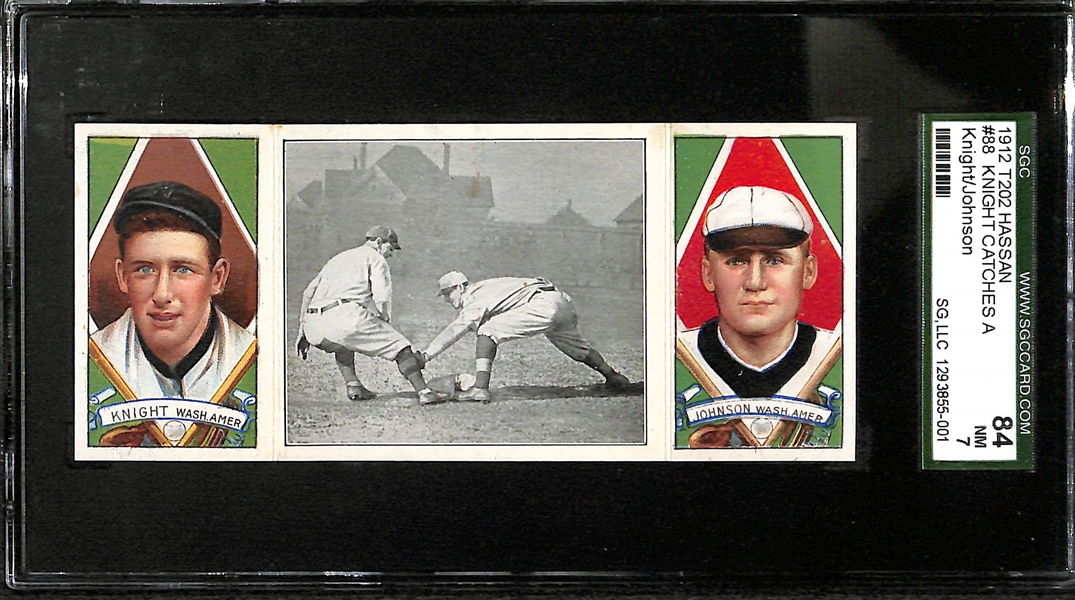1912 T202 Hassan Triple Folder Walter Johnson & Knight SGC 84 (7) Near Mint - RARE High Grade
