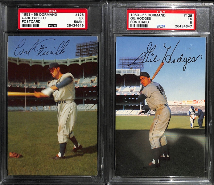 Lot of 2 - 1953-55 Dormand Post Cards - Gil Hodges & Carl Furillo - PSA 5