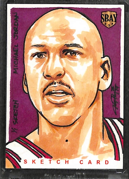 Lot of 2 - 2014 SBAY Artist's Sketch Cards - Both 1 of 1 - Michael Jordan & LeBron James