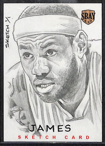 Lot of 2 - 2014 SBAY Artist's Sketch Cards - Both 1 of 1 - Michael Jordan & LeBron James