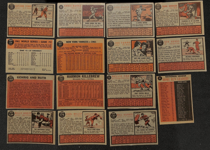 Lot of 214 Different 1962 Topps Baseball Cards w. Gaylord Perry Rookie Card