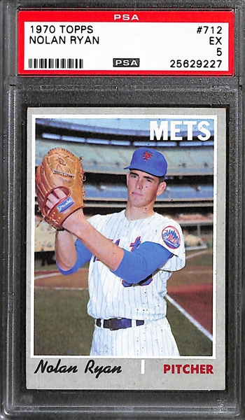 3-Card Nolan Ryan 1970 & 1971 Graded Topps Lot: 1970 (#712 Hi #) PSA 5; 1970 (#513) PSA 6 ; 1970 (#197) PSA 5 