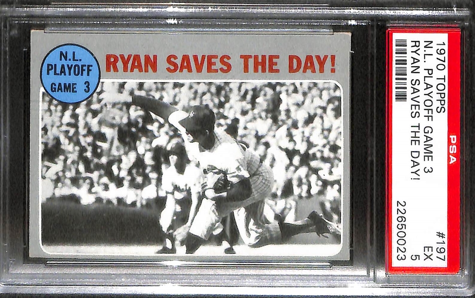 3-Card Nolan Ryan 1970 & 1971 Graded Topps Lot: 1970 (#712 Hi #) PSA 5; 1970 (#513) PSA 6 ; 1970 (#197) PSA 5 