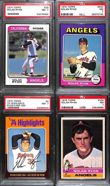 1974-1976 Topps Nolan Ryan PSA 7 Graded Lot (4 Cards)