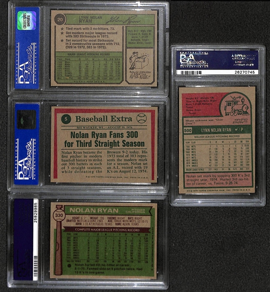 1974-1976 Topps Nolan Ryan PSA 7 Graded Lot (4 Cards)