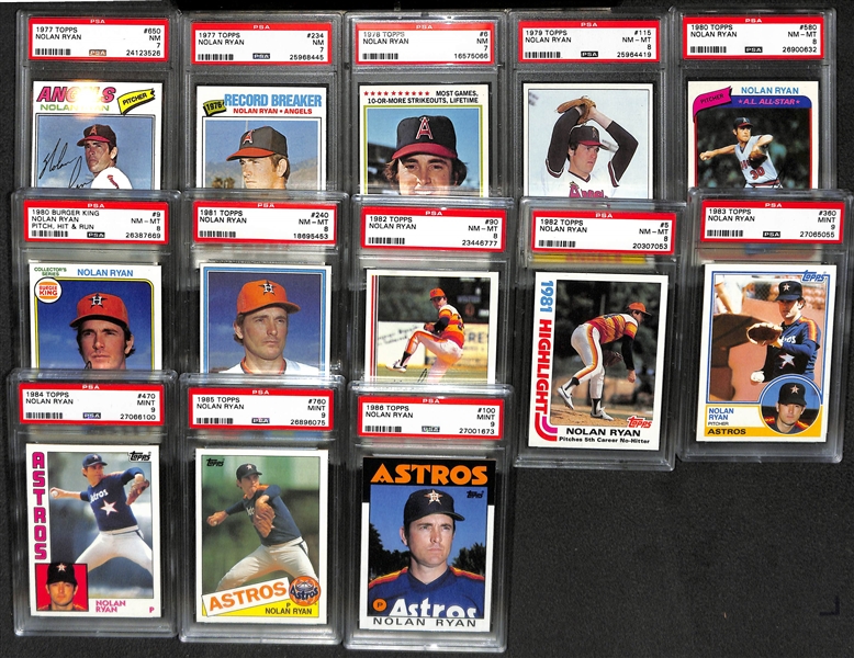 1977-1986 Topps Nolan Ryan PSA Graded Lot (13 Cards) all PSA 7, 8, or 9