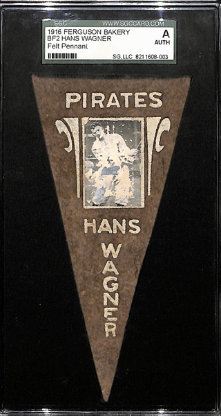 1916 Ferguson Bakery BF2 Felt Pennant Hans (Honus) Wagner (Pirates) SGC Authentic