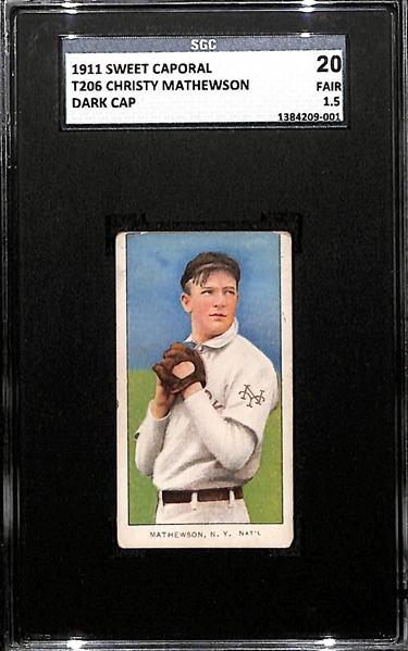 1911 T206 Christy Mathewson HOF (Dark Cap) Sweet Caporal Back SGC 20 (1.5) Fair