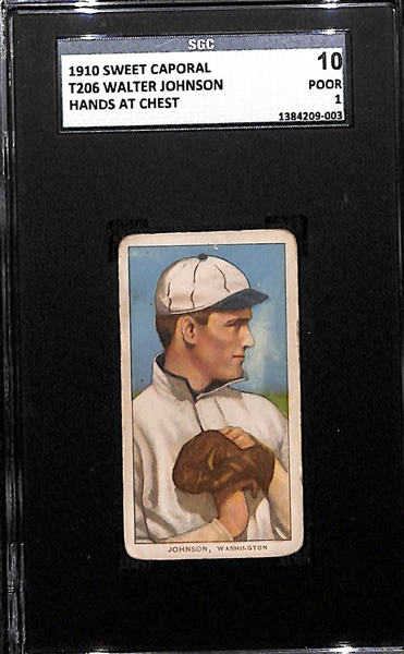 1910 T206 Walter Johnson HOF (Hands at Chest) Sweet Caporal Back SGC 10 (1) PR