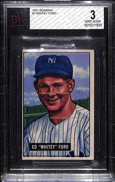 1951 Bowman Whitey Ford #1 Rookie Card Graded BVG 3