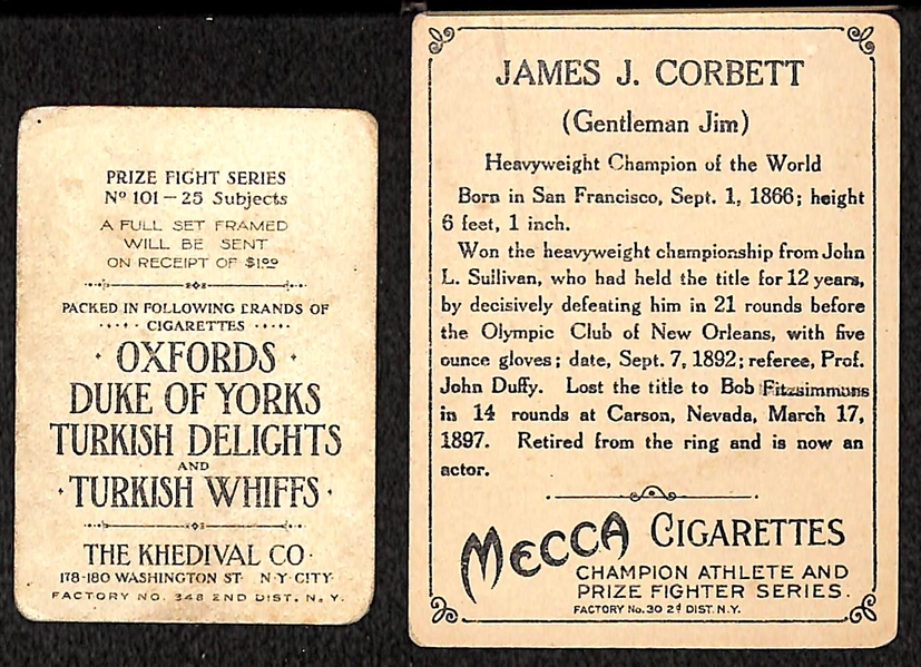 James J. Corbett and James J. Jeffries Boxing Cards (Mecca and Khedival)