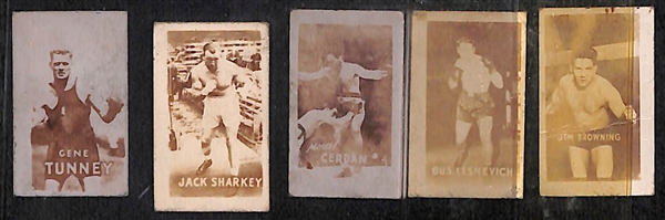 Lot of (5) 1948 Topps Magic Boxing Cards w/ Gene Tinney, Jack Sharkey