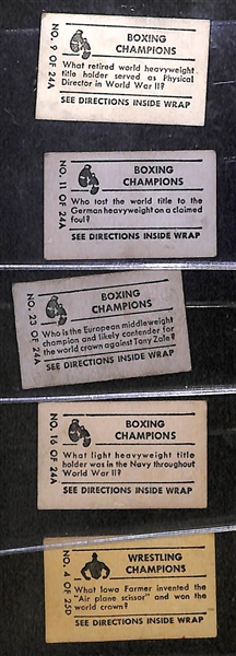 Lot of (5) 1948 Topps Magic Boxing Cards w/ Gene Tinney, Jack Sharkey