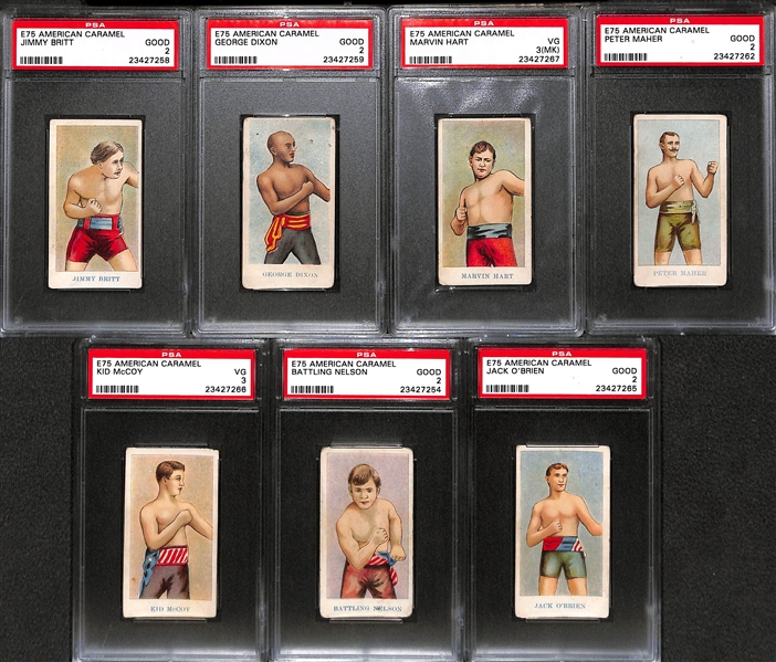 Lot of (7) PSA Graded 1909 E75 American Caramel Boxing Cards
