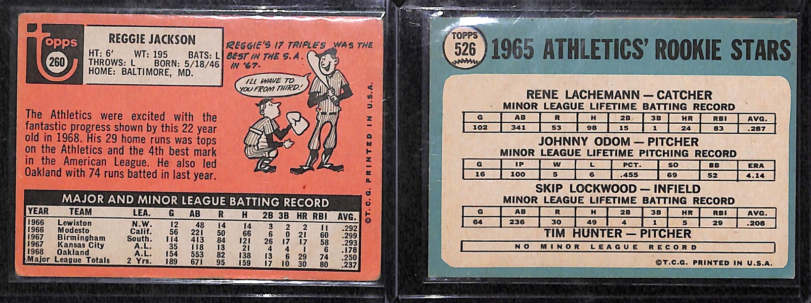 Rookie Cards of HOFers Reggie Jackson (1969 Topps) and Jim Catfish Hunter (1965 Topps)