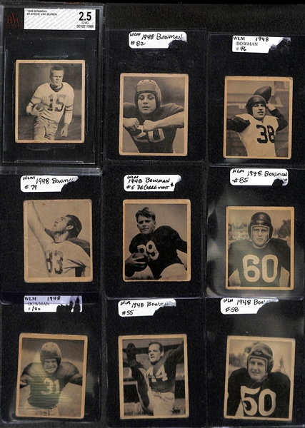 1948 Bowman Football Lot of (9) Cards w/ Steve Van Buren BVG 2.5 Rookie!