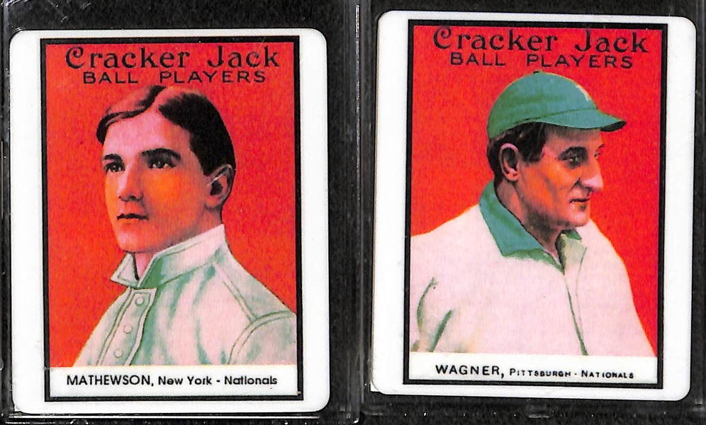 12-Card HOF Porcelain Reproduction 1914 Cracker Jack Set From 1996 (w/COAs) - Cobb, Mathewson, Wagner, Johnson, +