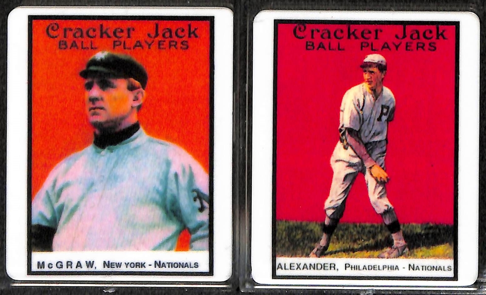 12-Card HOF Porcelain Reproduction 1914 Cracker Jack Set From 1996 (w/COAs) - Cobb, Mathewson, Wagner, Johnson, +