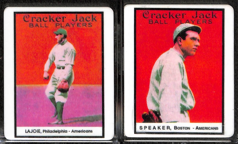 12-Card HOF Porcelain Reproduction 1914 Cracker Jack Set From 1996 (w/COAs) - Cobb, Mathewson, Wagner, Johnson, +