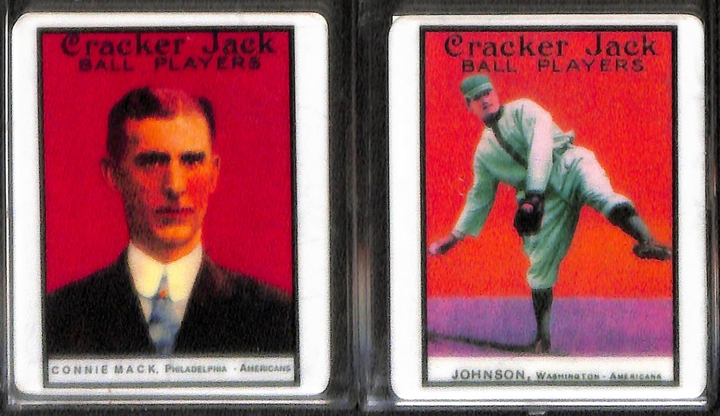 12-Card HOF Porcelain Reproduction 1914 Cracker Jack Set From 1996 (w/COAs) - Cobb, Mathewson, Wagner, Johnson, +