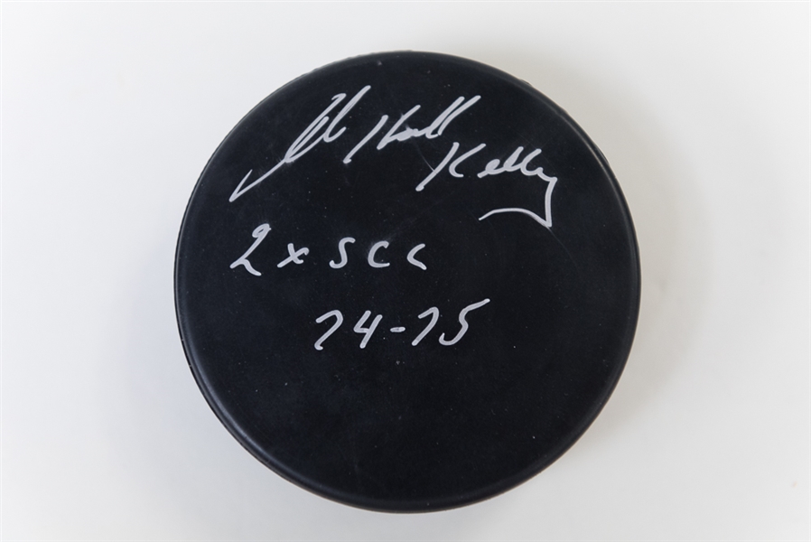  Flyers Autographed Hockey Puck Lot - Bob Clarke (JSA) & Bob The Hound Kelly