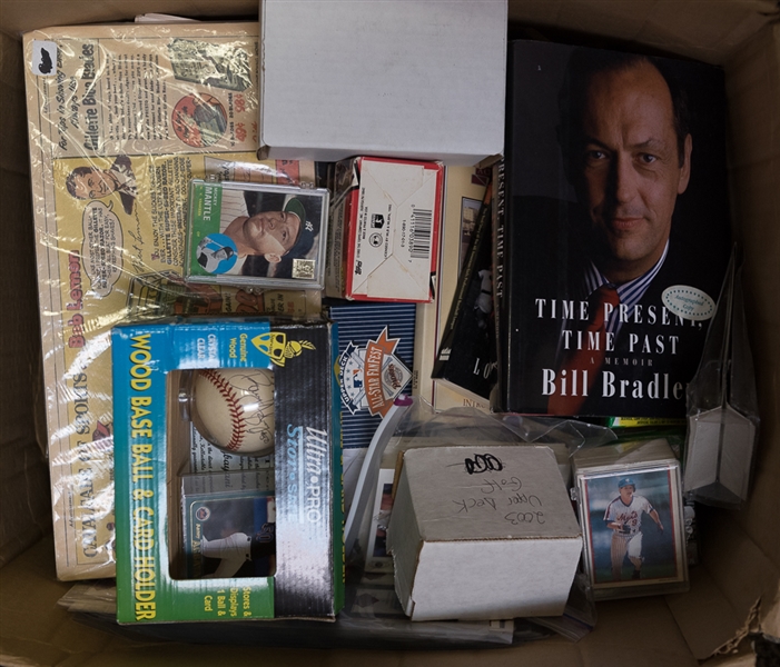 Bulk Sports Lot - Baseball, Football - Cards, Autographs, Advertisement Pieces, Insert Sets, More - w. Bill Bradley Autographed Book