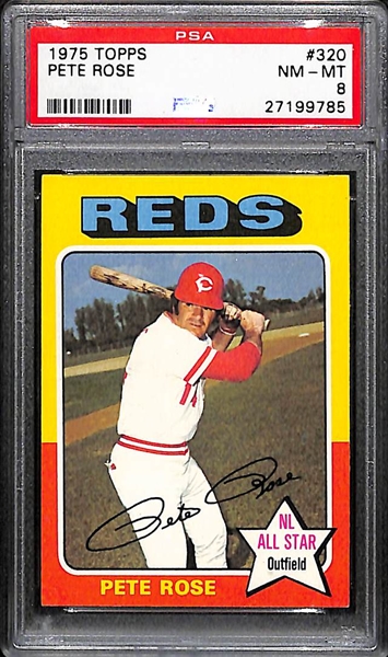 Lot of (3) High Grade 1970s Pete Rose Cards, 1970 Topps AS #458 PSA 7, 1975 Topps #320 PSA 8, and 1978 Topps #20 PSA 9