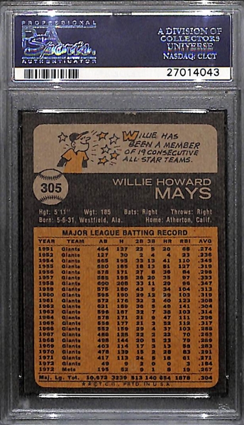 1973 Topps Willie Mays (Mets) Card #305 Graded PSA 8 (NM-Mint)
