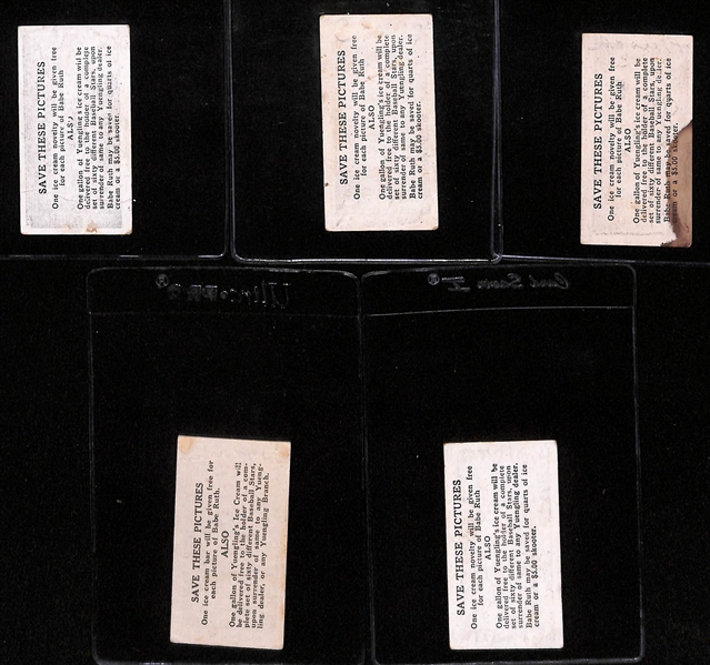 Lot of (5) 1928 Yuengling Ice Cream Cards (Includes 3 HOFers - Grover Alexander, Dave Bancroft, Frank Frisch)