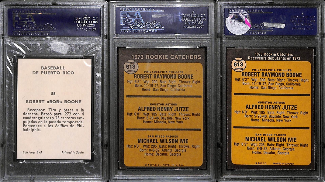 1972 and 1973 Bob Boone Rookie Lot (RARE 1972 Puerto Rico Sticker, 1973 OPC, and 1973 Topps)