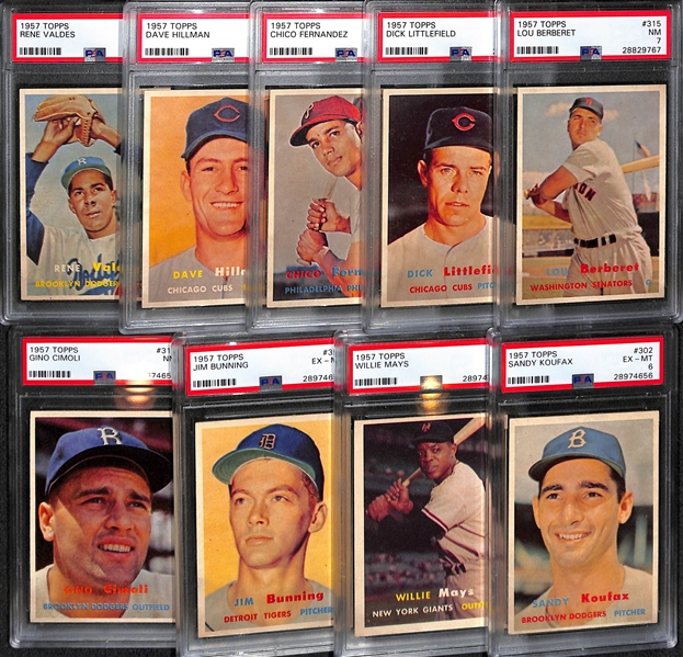 1957 Topps Baseball Card Complete Set w/ (9) PSA Graded Cards (All Graded PSA 5, 6, or 7) - inc. PSA 6 Koufax