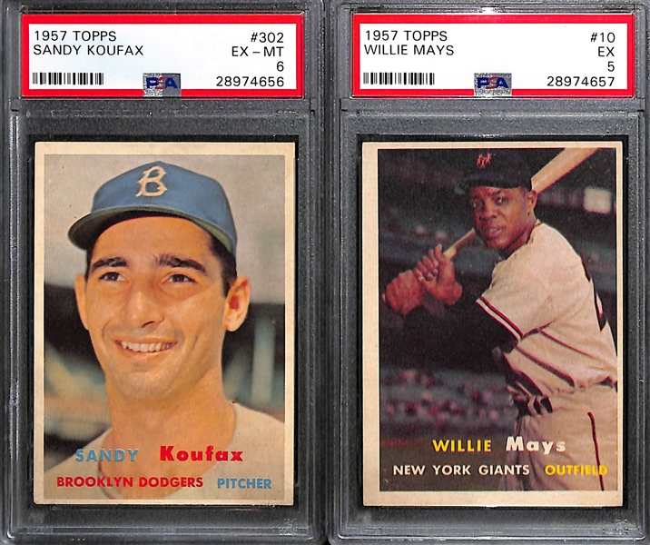 1957 Topps Baseball Card Complete Set w/ (9) PSA Graded Cards (All Graded PSA 5, 6, or 7) - inc. PSA 6 Koufax
