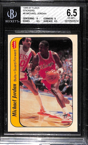 1986-87 Fleer Michael Jordan Rookie Sticker Graded BGS 6.5 EX-MT+