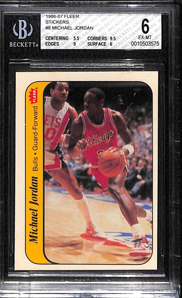 1986-87 Fleer Michael Jordan Rookie Sticker Graded BGS 6 EX-MT