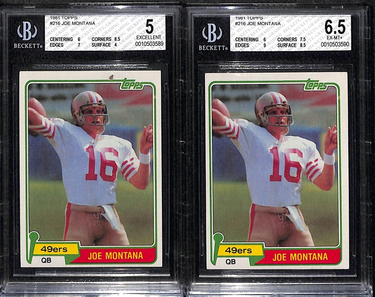 Lot of (2) Joe Montana Rookie Cards - Graded BGS 5 and BGS 6.5