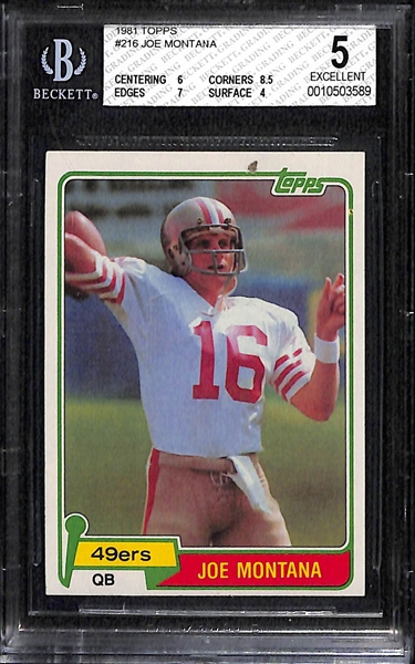 Lot of (2) Joe Montana Rookie Cards - Graded BGS 5 and BGS 6.5