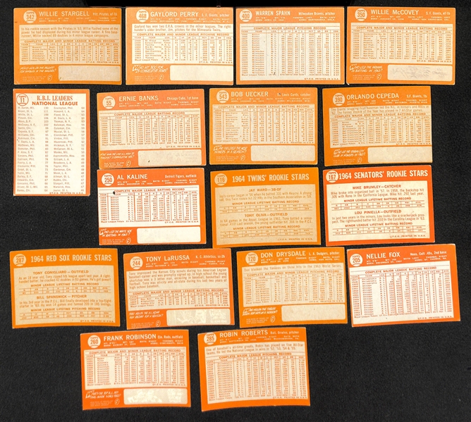 Lot of 410 Different 1964 Topps Baseball Cards w. Willie Stargell & 41 High Numbers