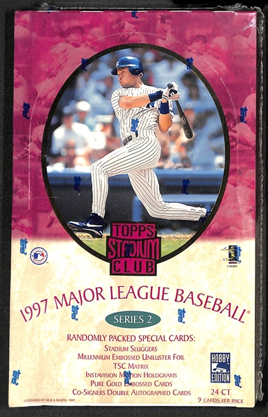 Lot of 3 Sealed Wax Hobby Boxes - 1997 Stadium Club Baseball Series 2, 1997 Topps Baseball Series 2, 1998 Topps Baseball Series 2