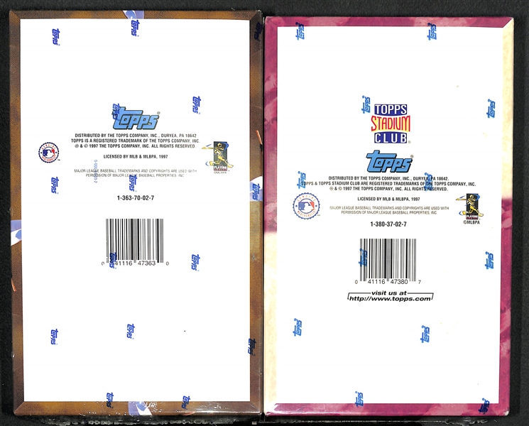 Lot of 3 Sealed Wax Hobby Boxes - 1997 Stadium Club Baseball Series 2, 1997 Topps Baseball Series 2, 1998 Topps Baseball Series 2