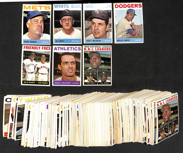 Lot of 200 - 1964 Topps Baseball Cards w. Duke Snider