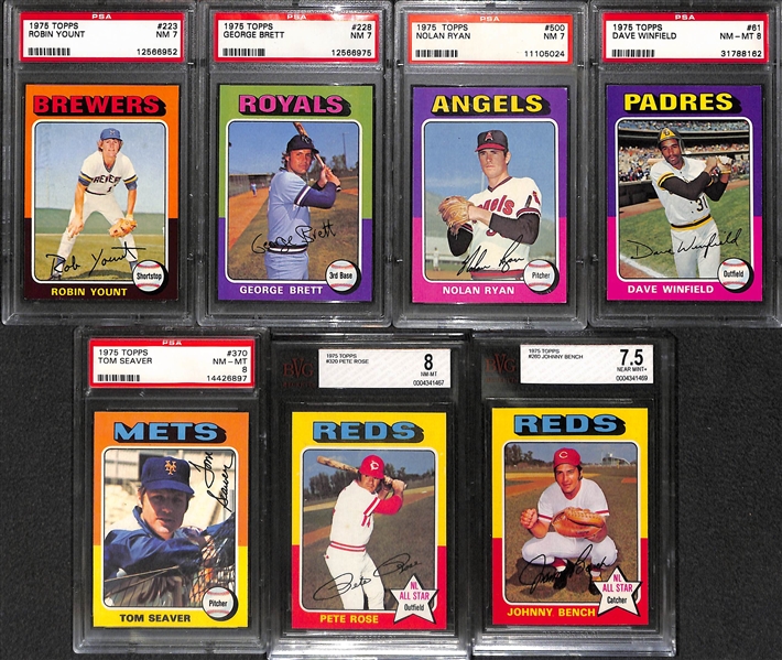 1975 Topps Baseball Card Complete Set of 660 Cards w. Yount RC PSA 7 & Brett RC PSA 7