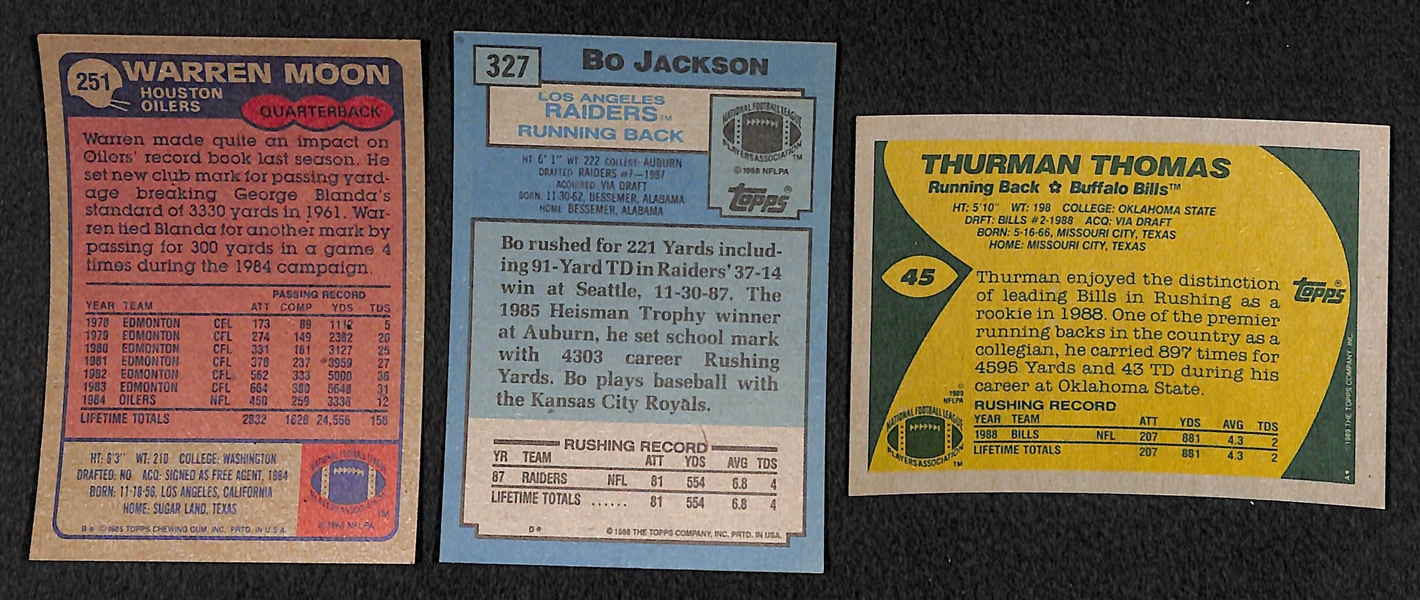  Lot of 3 Topps Football Complete Sets of 396 Cards - 1985, 1988, 1989 w. 1985 Warren Moon Rookie Card